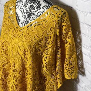 Lane Bryant sz 28 mustard gold yellow crochet shirt with undershirt WT32